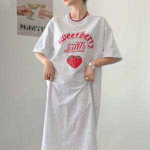 [엘브랜드] 면100 딸기 반팔 롱원피스