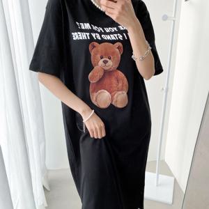 [엘브랜드] 면100 마이 곰인형 반팔 롱원피스