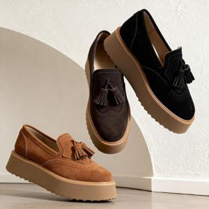 프레피 스웨이드 플랫폼 윙팁 소가죽 태슬 로퍼 4cm / LA5120P