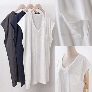 빅사이즈 여성 박시핏 큐티 포켓 나시티 H213105