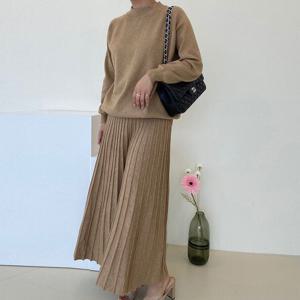 [브리치]  / 도톰한 니트 투피스 플리츠 스커트 코디세트 4컬러