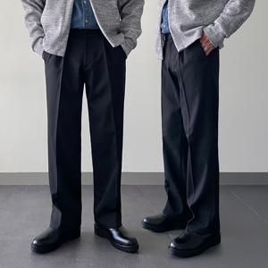 [기모추가] 원턱 세미 와이드 슬랙스 캐주얼 겨울 핀턱 정장 바지 출근룩 면접 블랙 슬랙스