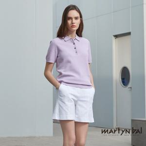 [마틴발] 여성 린넨 블렌디드 반팔 카라니트_라벤더