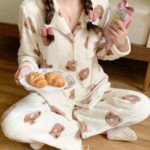 [브리치] 보니제이 / 몽글 베어 극세사 잠옷 팬츠 세트 홈웨어 투피스 파자