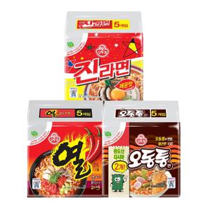 진라면 매운맛 5입 + 열라면 5입 + 오동통면 5입