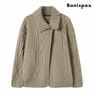 정상가:159,000원 ㅣ 울 루즈핏 원 버튼 꽈배기 니트 가디건 (XP4CK015L0)