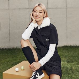 여성 탈부착 퍼 다이아 퀼팅 점프수트(X4WJU8124BK)