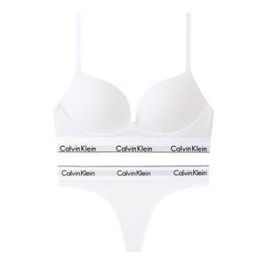 CK 여성 아이콘 코튼 AF 플런지 푸쉬업 브라+티팬티 세트 QF8502+F3786 WHITE