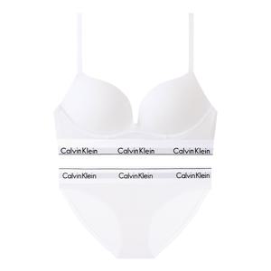 CK 여성 아이콘 코튼 AF 플런지 푸쉬업 브라+팬티 세트 QF8502+F3787 WHITE