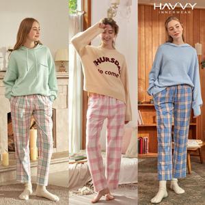 [하프클럽] 여성 플란넬 파자마 9부 바지 1+1