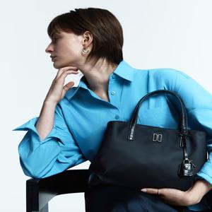 [벨포드] 블랙 크로커 소가죽 배색 나일론 토트백 M DCBA6E053