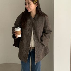 [브리치]  / 보카 레더 카라 울 자켓 (2온스 누빔)