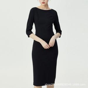 [브리치]  / 블랙 중간소매 원피스 여성 오피스룩 슬림핏 블랙 S