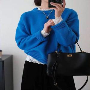 [브리치]  / 여성 상의 두꺼운 소프트 블루 니트웨어 라인 블루 S