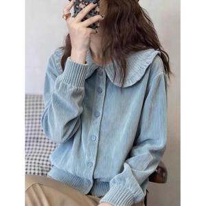 [브리치]  / 코듀로이 블루 셔츠 여성용 루즈핏 카라 패턴 색상 s