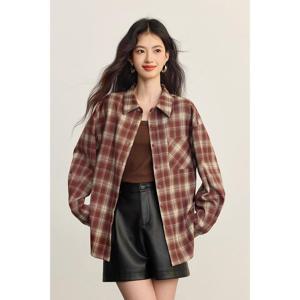 [브리치]  / 스코틀랜드 체크 셔츠 여성 순면 데일리 레드브라운 체크 S