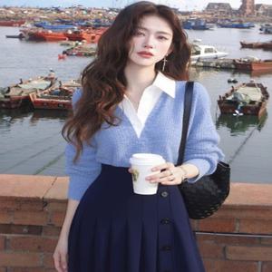 [브리치]  / 여성 겨울 카라넥 긴팔 니트 패션 디자인 핑크레드 S