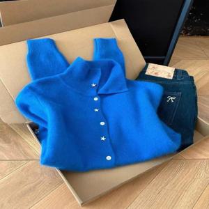 [브리치]  / 여성 겨울 루즈핏 니트 블루 라운드넥 라인 블루 S