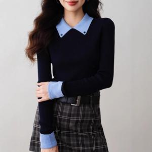 [브리치]  / 여성용 니트 긴팔 크루넥 투피스 스타일 블랙 S