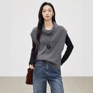 [브리치]  / 여성용 무지 민소매 레이어드 베스트 블랙 S