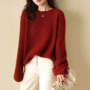 [브리치]  / 여성 복고 니트 풀오버 루즈핏 데일리  레드 S