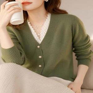 [브리치]  / 여성용 가을 니트 가디건 루즈핏 레이어드 그린 S