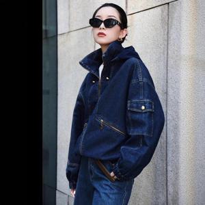 [브리치]  / 데님 자켓 후드 소매 트렌디 스타일 블루 1