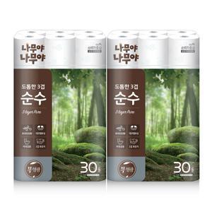 나무야나무야 도톰한3겹 순수 화장지 27m x 30롤 x 2팩