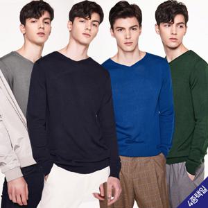 브라이트 코튼 블렌디드 브이넥 남성 니트