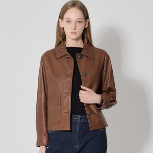 (LeOT)]  천연양가죽100 스탠카라 레더 자켓