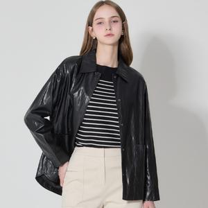 (LeOT)] 모노톤 베이직 FAUX 레더 셔츠형 자켓