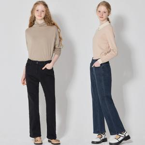 2SET  헤리티지 버튼 기모 스트레이트 데님 팬츠 2종세트 (택가격: 159800원)