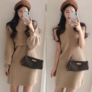 핏대박 니트원피스 크롭 반폴라 투피스세트(set926)