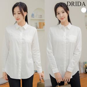 드리다 여자 기본 슬림 흰 화이트 빅사이즈 레이어드 이너 롱 셔츠 40-50대 미시 출근 면 사계절 엄마옷