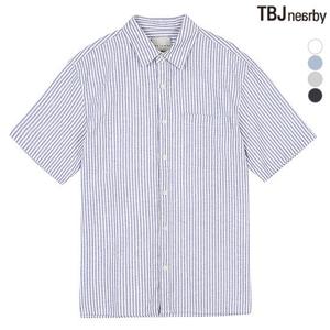 남성 5부 코튼린넨 루즈핏 스트라이프셔츠(T192SH301P)