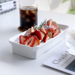 플로렌스 유광 화이트 도자기 직사각 소반 1p / 굽접시 미니 다과상