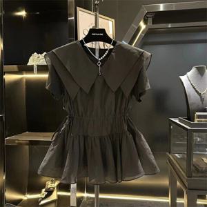 빅카라 허리셔링 플레어핏 하객룩 헬리넨반팔블라우스