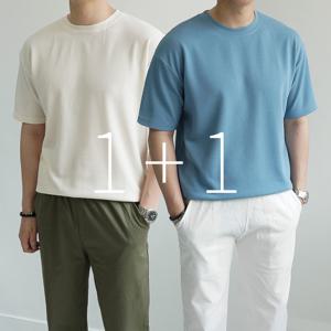 1+1 남자 링클프리 구김없는 아이스 라운드 머슬핏 루즈핏 반팔티셔츠 8color