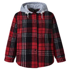 겉 기모 후드 배색 체크 긴팔 셔츠 (BX4BL008L0)