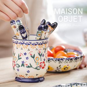 프라카 폴란드풍 도자기 수반세트 11P 통 티포크 티스푼