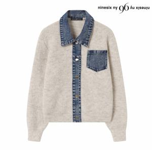 정상가:89,000원 ㅣ 데님 배색 카라 포켓 니트 가디건 (NP4CK006L0)
