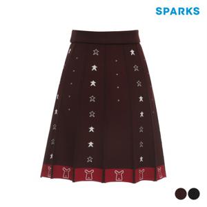 [스팍스] 여성 캐릭터 쉐잎패턴 절개 니트 스커트 큐롯 SL3LCR001
