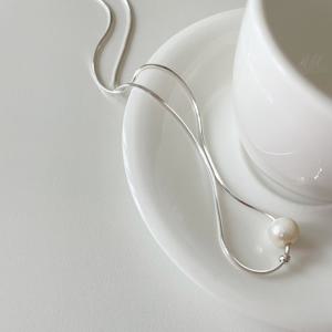 [브리치]  / 실버925 담수진주 실버볼 스네이크 뱀줄 은목걸이