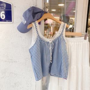 [브리치] 보블리에 / 러블리 레이스 체크 나시 블라우스