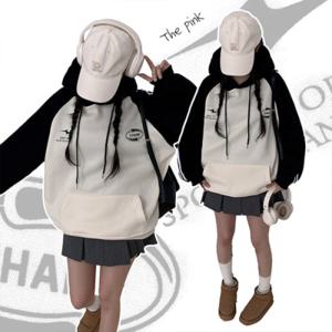 [브리치]  / 빈프 오버핏 기모 배색 나그랑 트랙 라인 후드티