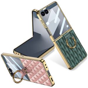 갤럭시Z플립7 제트지 럭셔리 골드링 스탠딩 가죽 핸드폰 케이스