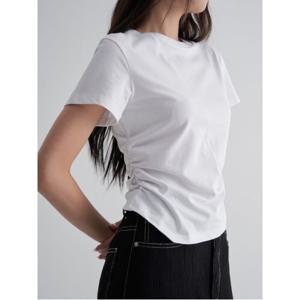 사이드 셔링 반소매 티셔츠 - 화이트 (355742LYD1)