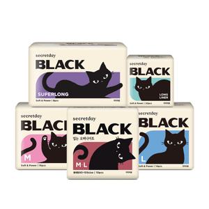 블랙 생리대 1팩 모음 /팬티라이너/오버나이트/입는/소형/중형/대형