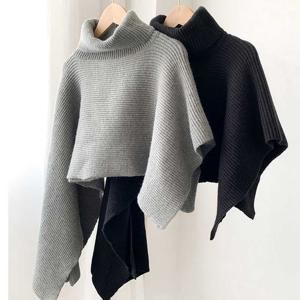 터틀넥 언발란스 니트 숄 케이프 머플러 망토 숄 겨울 캐시미어머플러 숄 판초 숄가디건