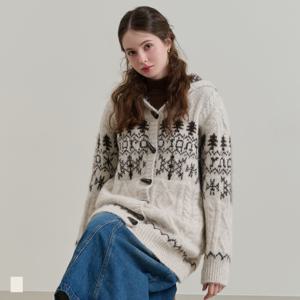 [브리치] 더 소재 / 케이블 노르딕 후드 울 루즈핏 롱 가디건 (SJK25089)